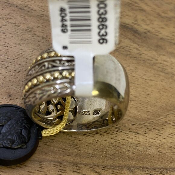 Effy 925 Silver & 18k Yellow Gold Wide Band Ring Size 6.5 - Picture 9 of 16